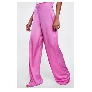 ZARA Wide Leg Fuschia Satin Pants
